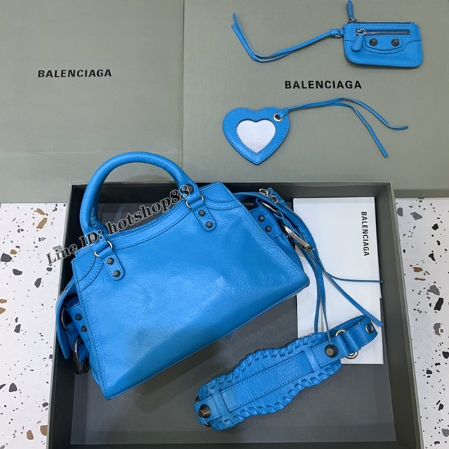 Balenciaga專櫃爆款油蠟藍色銀扣手提女包 638515 巴黎世家Neo cagole機車包 fyj2008